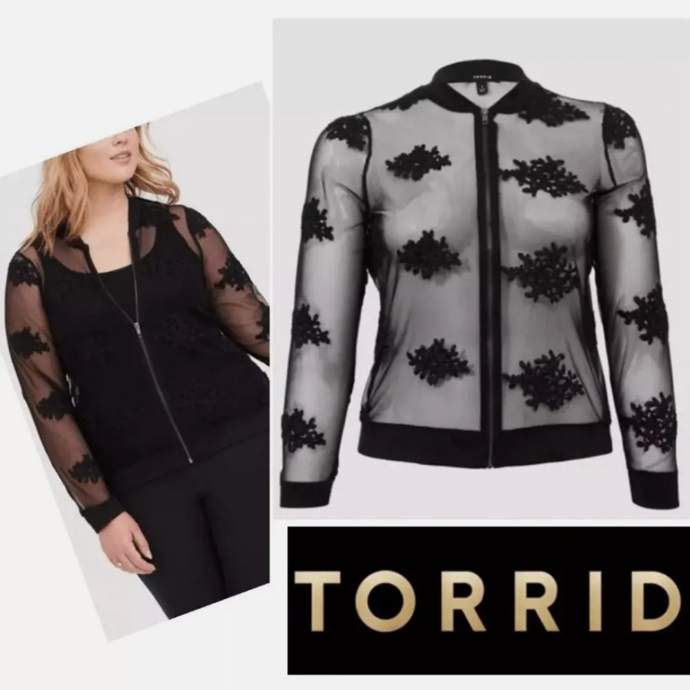Torrid Black Sheer Bomber Jacket